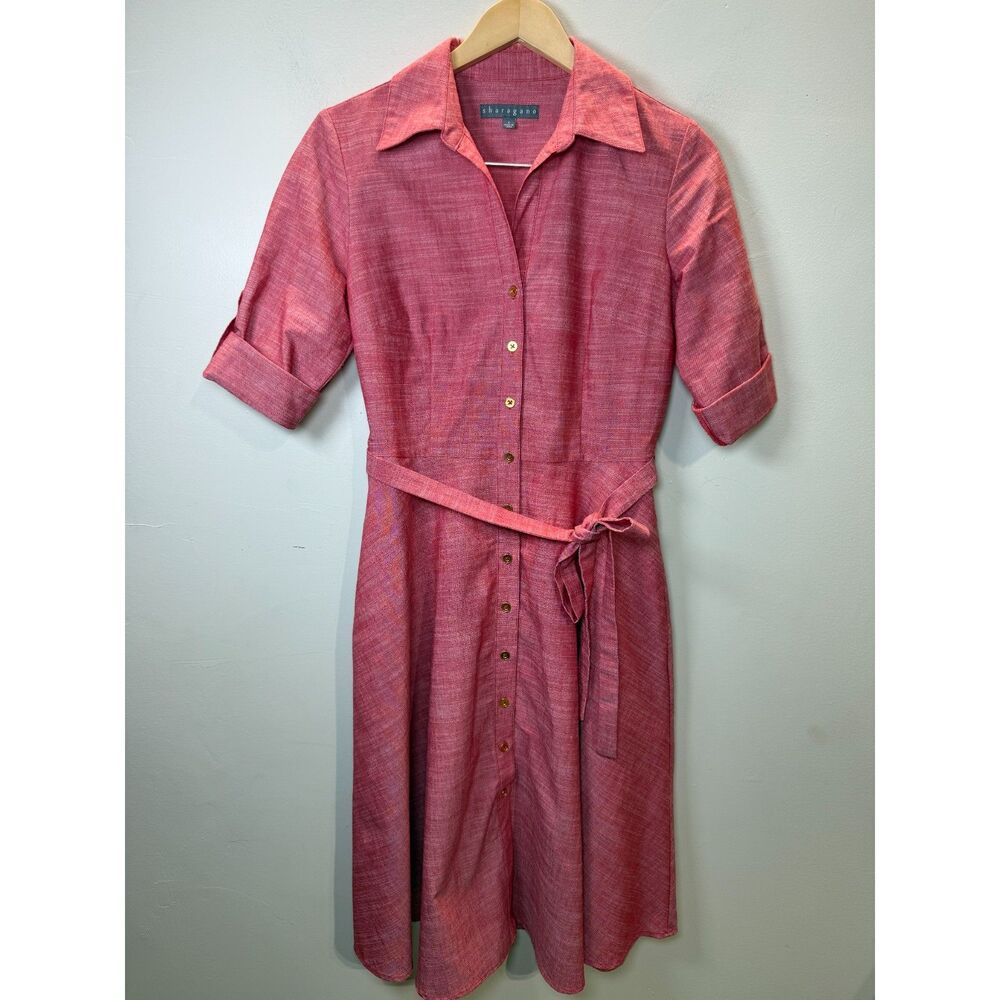 Sharagano Starlight Venice Mini Shirt Dress Women’s Size 4 Red Belted Casual